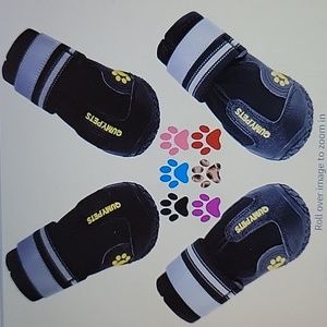 QUMY dog shoes boots paw protectors Pack of 4 waterproof anti slip Black…New